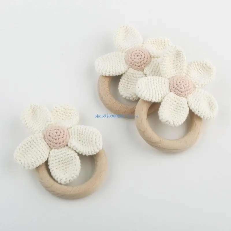 

K9FF Crochet Knitted Flower Teether Soothing Toy Baby Molar Chewing Toy Rings Baby Teether Newborn Infant Sensory Toy