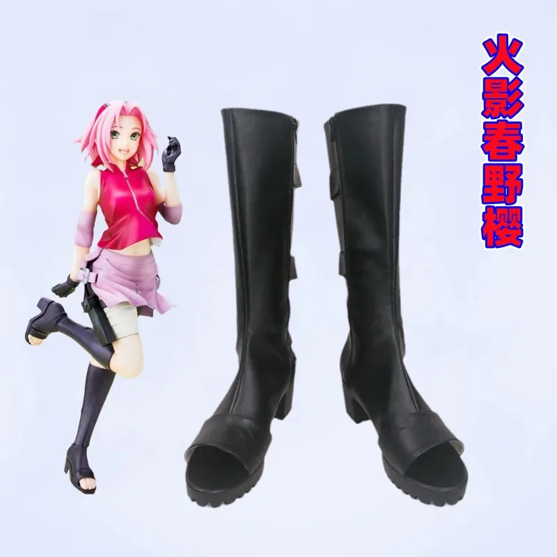 

Харуно Сакура Обувь для косплея Сапоги Хэллоуин Аниме черные Сапоги