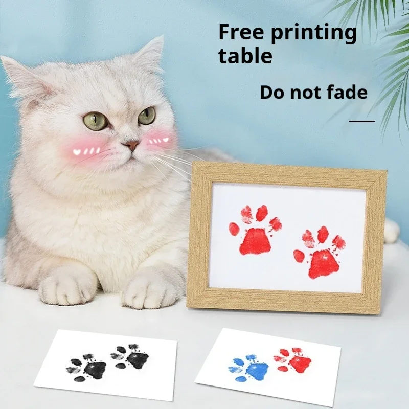 Pet Paw Print Commemorative Cat Cat Paw Print Clay Footprint Photo Frame Cat Palm Print Solid Wood Photo Commemorative Table