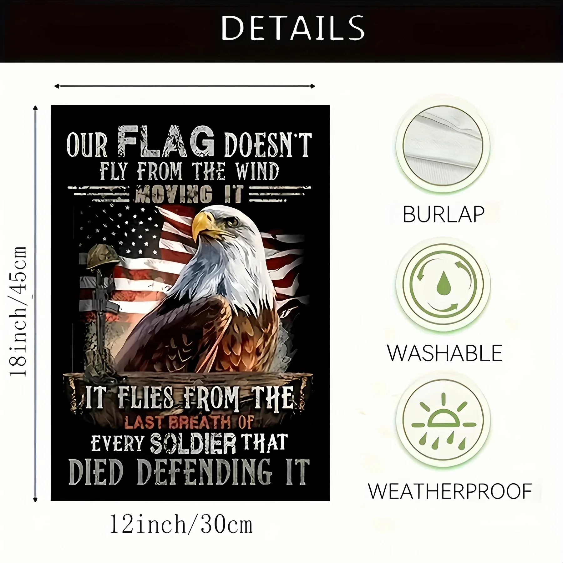 1 Piece, Veterans Day Garden Flag, US Soldier Eagle Printed House Flag, Veterans Day Themed Porch Sign, Front Door Sign, for Indoor/Outdoor Decor, Home Decor, Yard Decor, Garden Decor