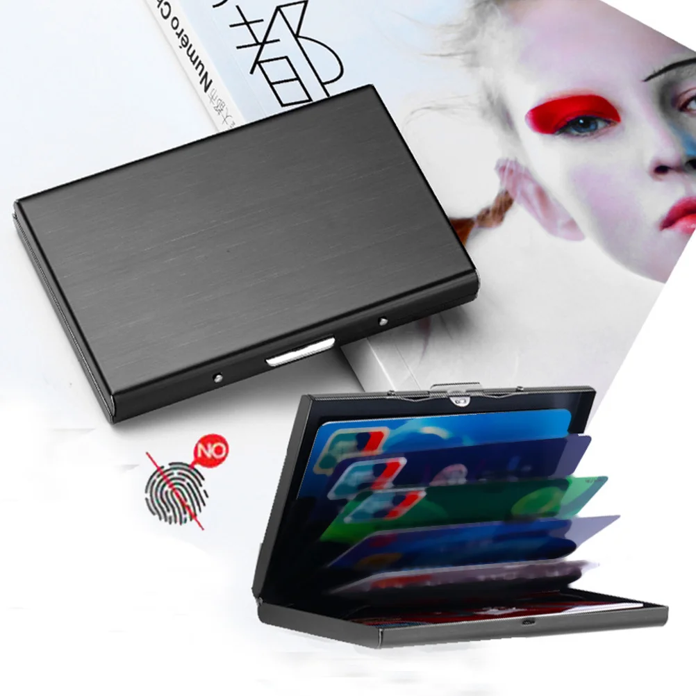 حامل أعمال من الفولاذ المقاوم للصدأ، حافظة معدنية من التيتانيوم الأسود لبطاقات الائتمان وبطاقات الهدايا ورخصة القيادة سهلة الحمل #4