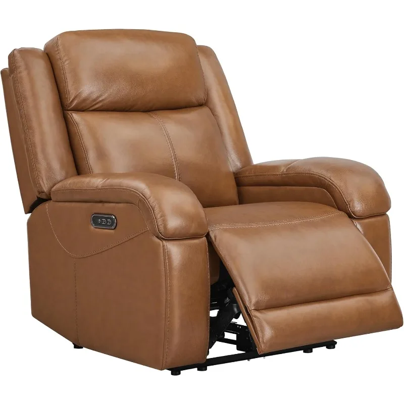 Watson & Whitely Genuine Leather Wall Hugger Power Recliner, Saddle Brown | Recliner Chair for Adults, Power Headrest