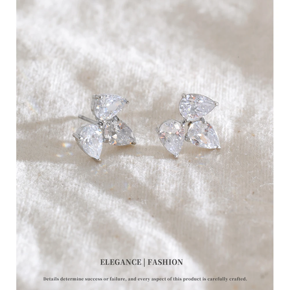 NiNice Stainless Steel Flower Stud Earrings for Women Delicate High Clarity CZ Daily Jewelry New Arrivals