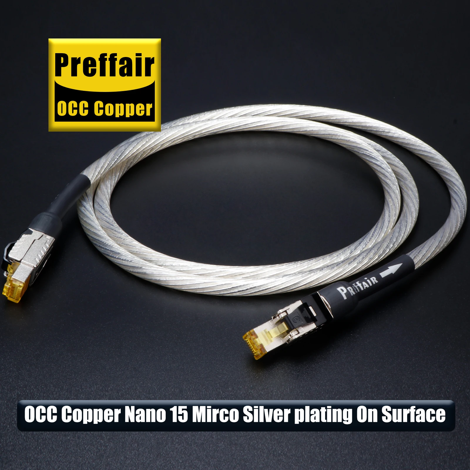 

Cat8 Ethernet Cable Rj45 Interface 40Gbps 2000Mhz Speed OCC Sterling Silver Flagship Gold Cat8 Network Cable Digital Cable