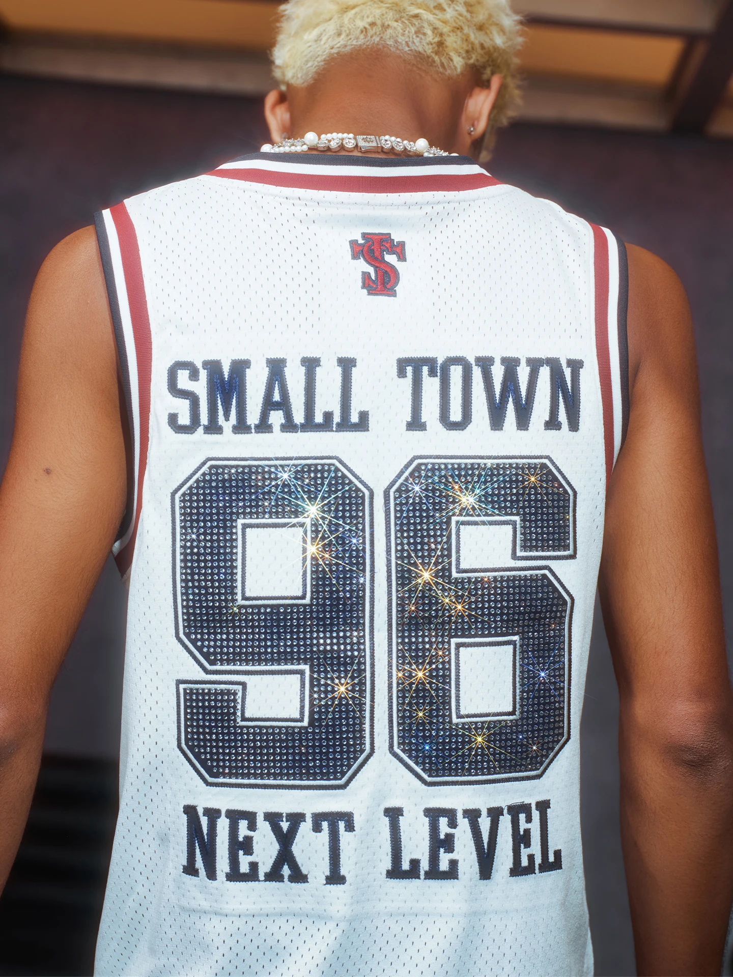 STK SmallTownKid American Series Basketball Vest Breathable Hip Hop Sleeveless Sports Jersey Rhinestone Mesh Backless Top