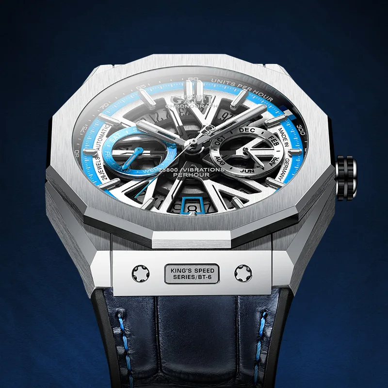 

BONEST GATTI Watch Automatic Skeleton Mechanical Waterproof Men's Sports Car Leather Strap Watch BG9601-B