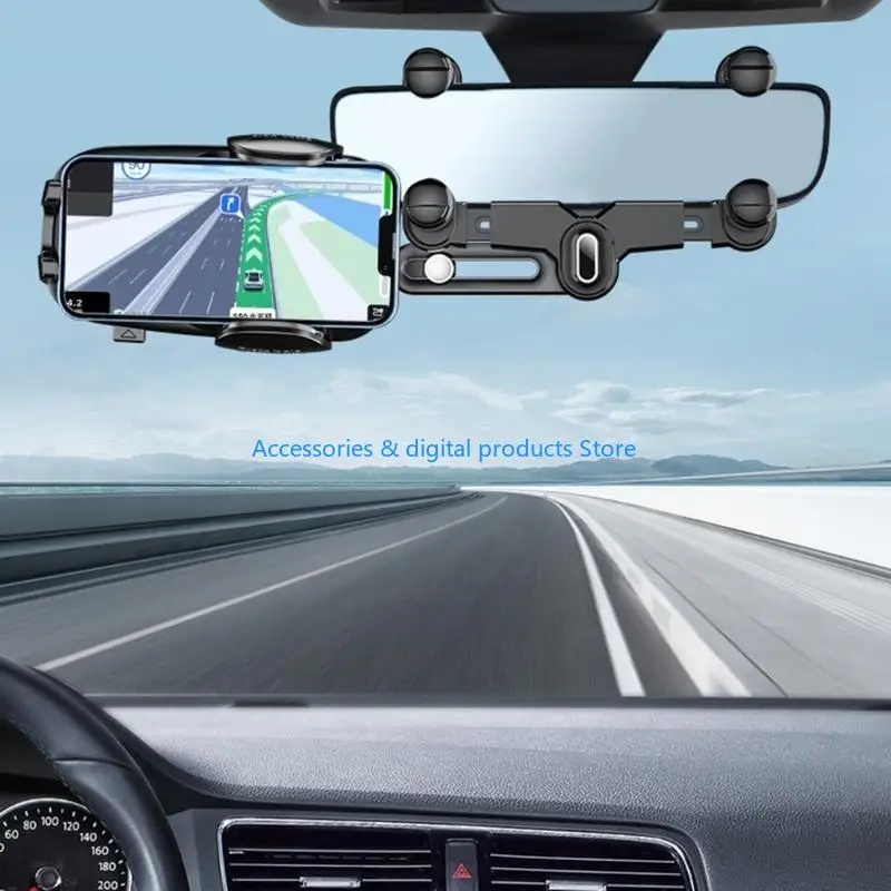 77JD Retractable Mount Rearview Mirror Mount Phone Bracket GPS Smart-Phones Auto Phone Holder Stand Adjustable Camera Support