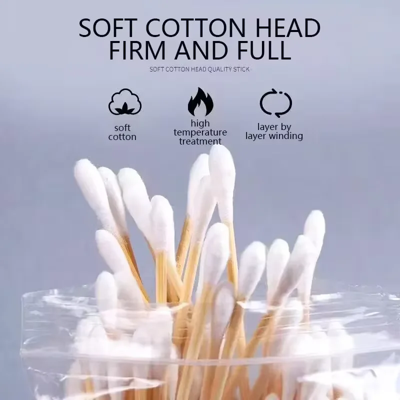 Double Ended Cotton Swabs Household Makeup Removal Ear Digging Hygiene Cleaning Swabs Disposable Round Head Wooden Stick