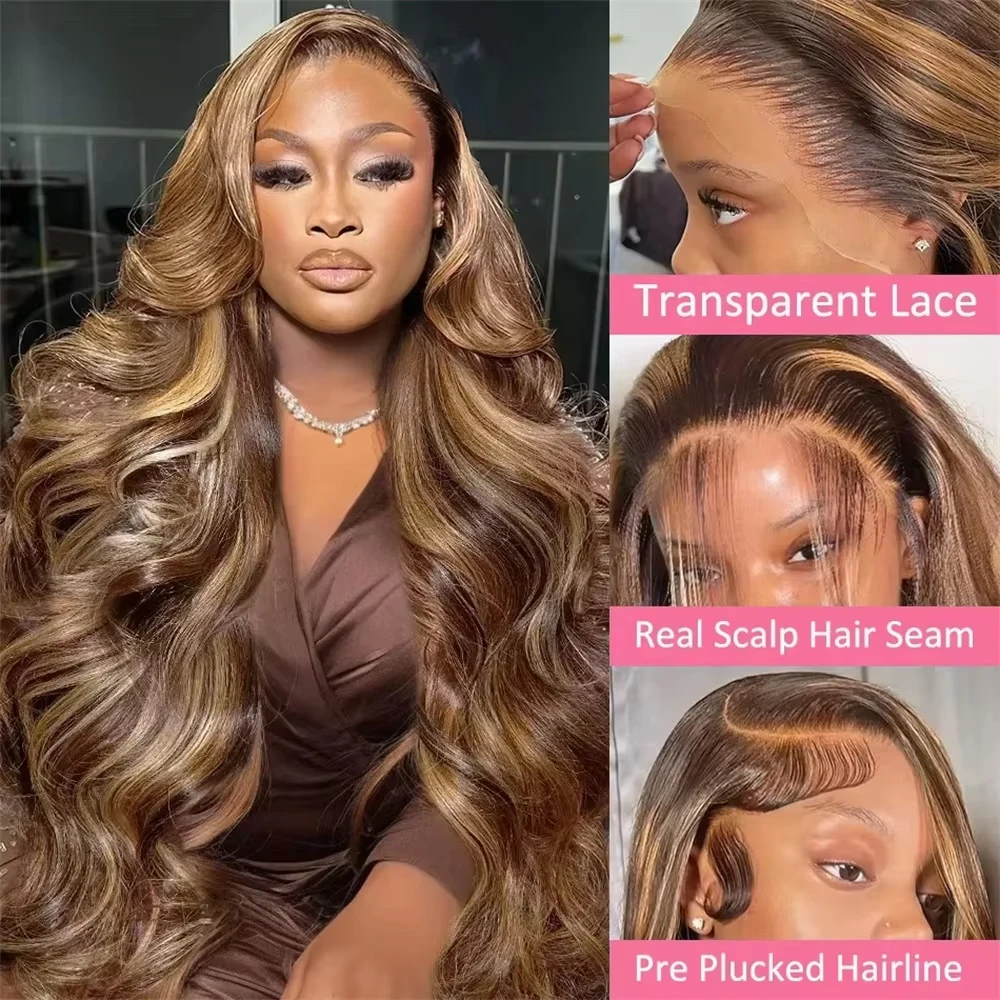 

P4/27 Highlight Body Wave 46 дюймов Парик 13x6 Кружева Фронтальная Объемная Волна Парик Человеческих Волос Цветные Объемные Волны Парики Человеческих Волос Для Женщин