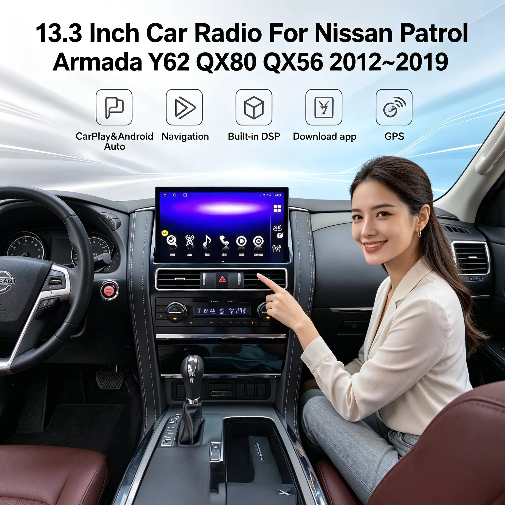 Multimedia Wireless CarPlay Car GPS Player For Nissan Patrol Armada Y62 QX80 QX56 2012~2019 Android BT 5.0 Navigation
