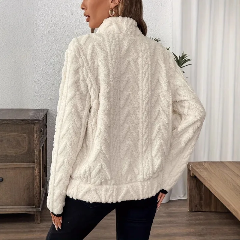 2025 Fashion Women's New Autumn and Winter Turn-down Collar Short Lamb Wool Sweatshirt