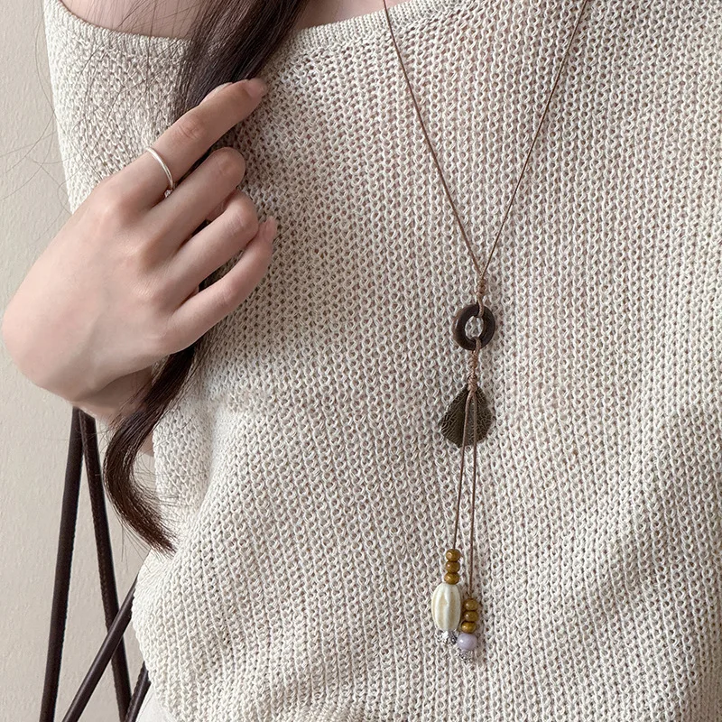 Butterfly Pendant Necklace Boho Vintage Chinese Style Long Chain Gold Tone Alloy Lightweight Elegant Jewelry Women