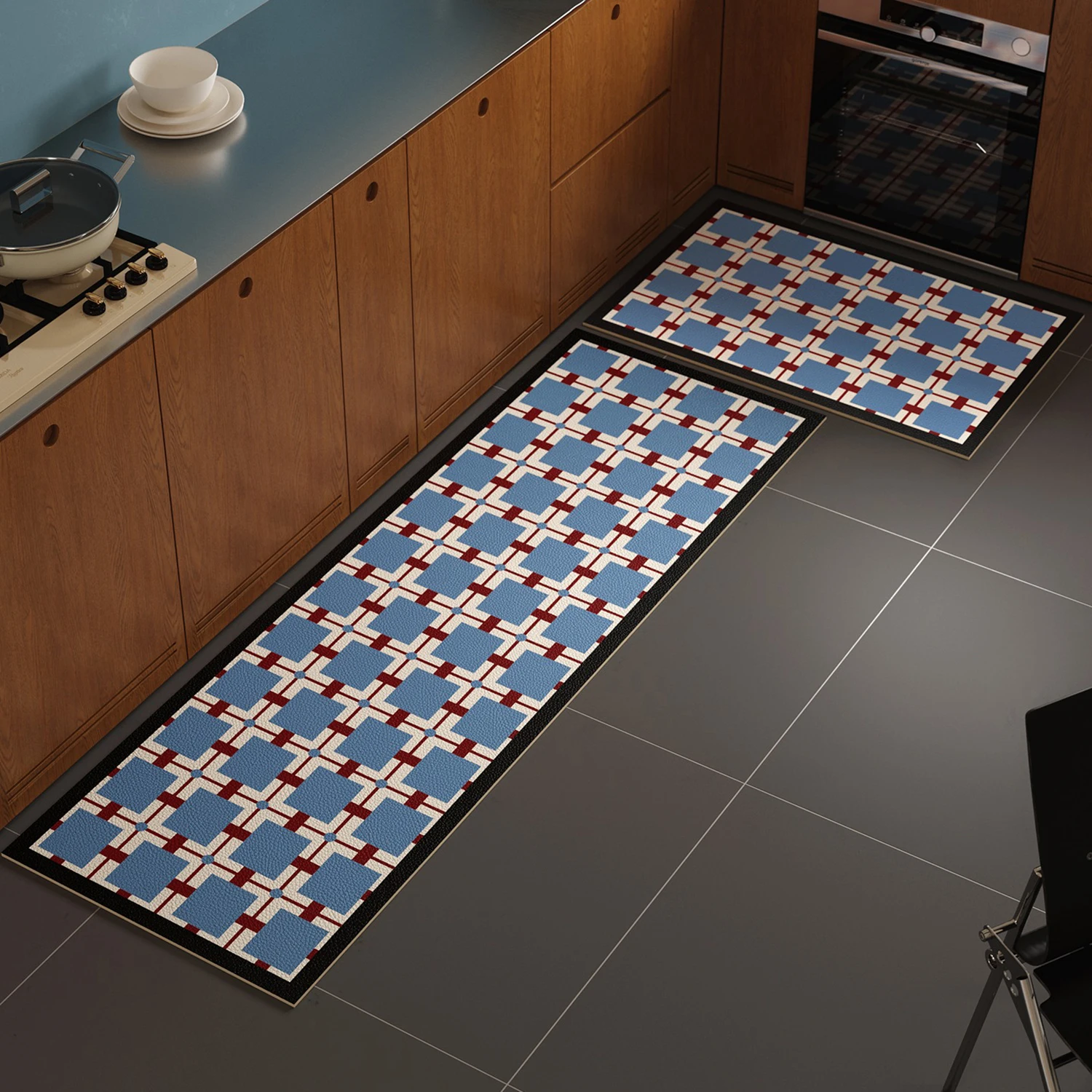 

Кухонный напольный коврик в клетку в клетку с длинной полосой, дорожки, коврики для украшения дома, кухонный ковер, нескользящие маслостойкие водонепроницаемые коврики 러그