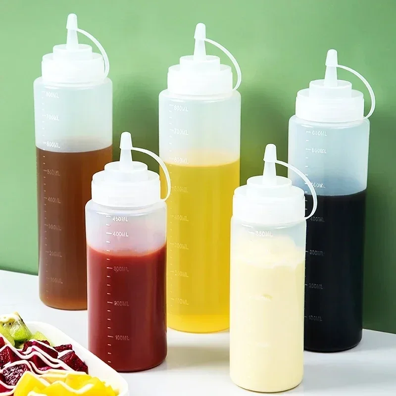 240/360/450/500/680ml Squeeze Condiment Bottles with On Cap Lids Ketchup Mustard Sauces Olive Oil Bottles Kitchen Accessories