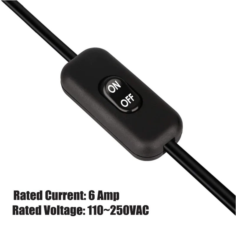 Inline Cord Switch 2 Pack, AC 250V 6A On/Off Lamp Control Appliance Switch Rocker for Table Lamp Desk Bed LED Lights, Black