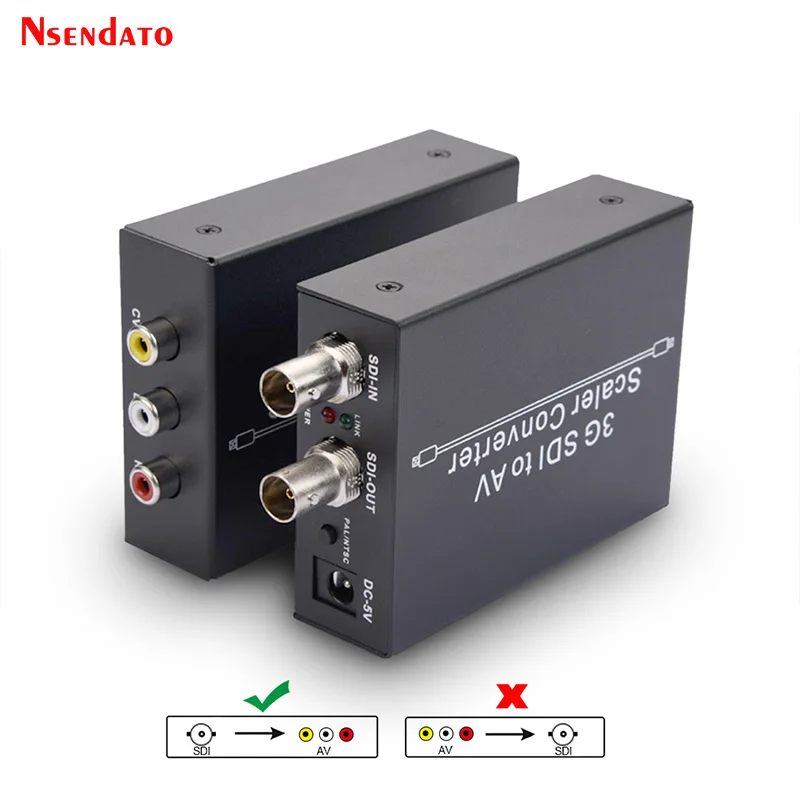 Full HD 1080p 3G SDI to AV RCA SDI Scaler Converter 3G/HD/SD SDI to L/R RCA CVBS Composite Audio Video Adapter for HDTV Camera