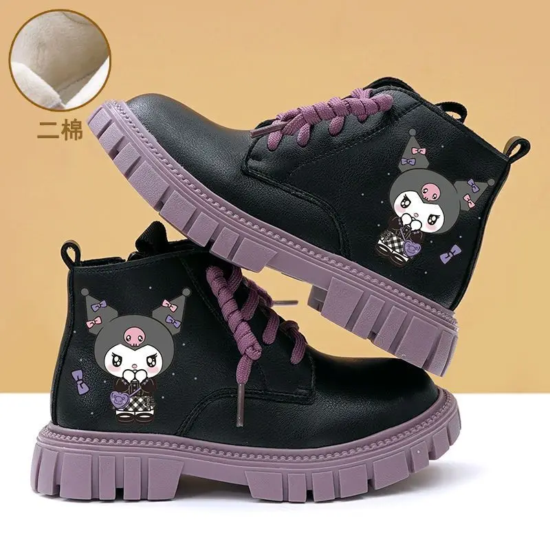

Sanrio Kuromi Girl's Ankle Boot Cute Princess Fashion Children Non-Slip Causal Leather Boots Versatile Kids Short Cotton Boots
