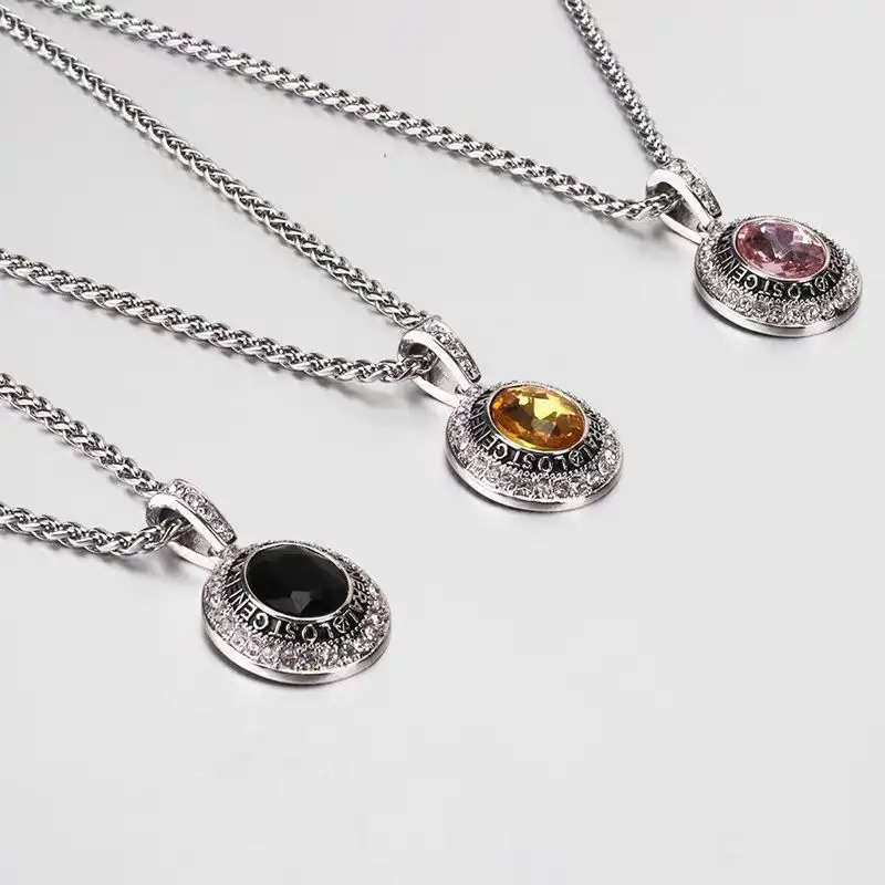 

Fashion 2024 New Europe Viking Words Odin Runes Pendant Necklace With Black Zircon Couple&Wedding Gift