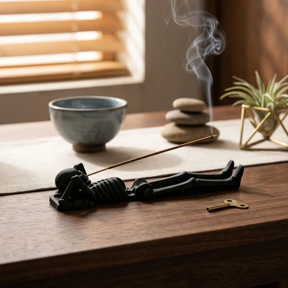 3D Printed Skeleton Incense Holder Lazy Skeleton Spooky Skull Incense Stick Holder Plastic Gothic Style