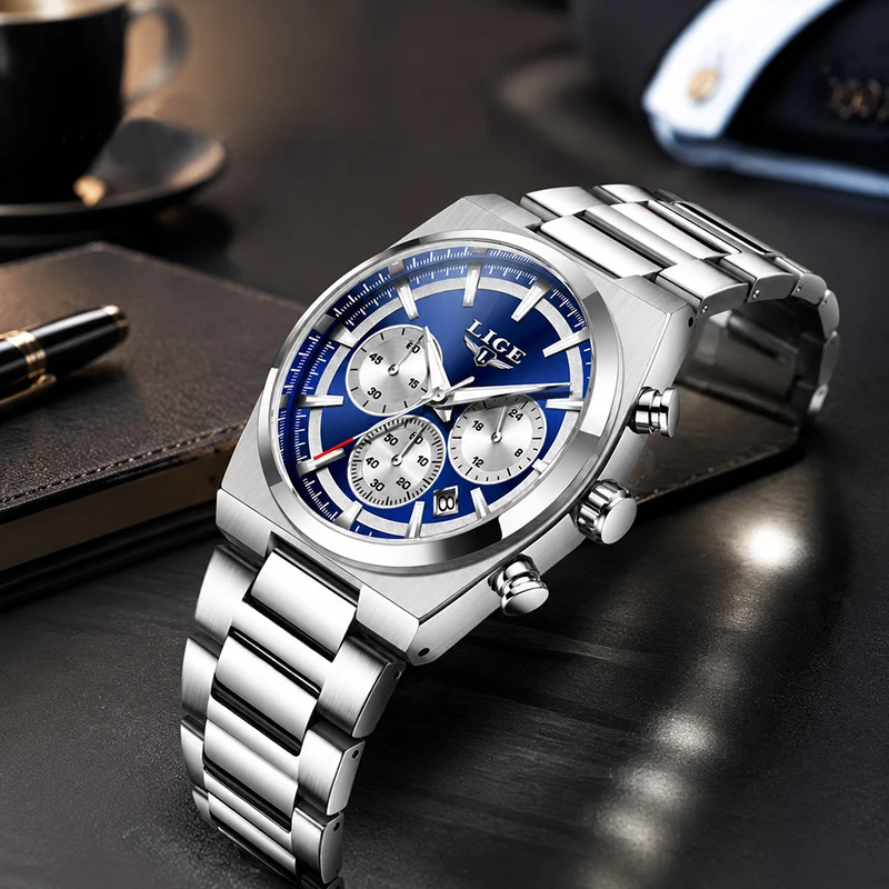 LIGE Modern Luxury Man Watch Business Classic Stainless Waterproof Luminous Clock Simple Dial Date Daily Quartz Watches Male+Box