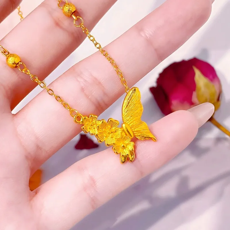 

Fashion Flower Butterfly Necklace for Women 14K Gold Color Chain for Women Bride Wedding Engagement Anniversary Jewelry Gifts