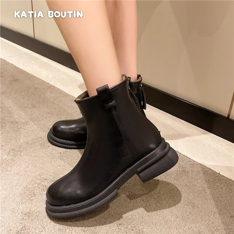 Inverno cor sólida dedo do pé redondo salto quadrado botas de moda mais veludo para manter quente confortável moda requintado botas curtas