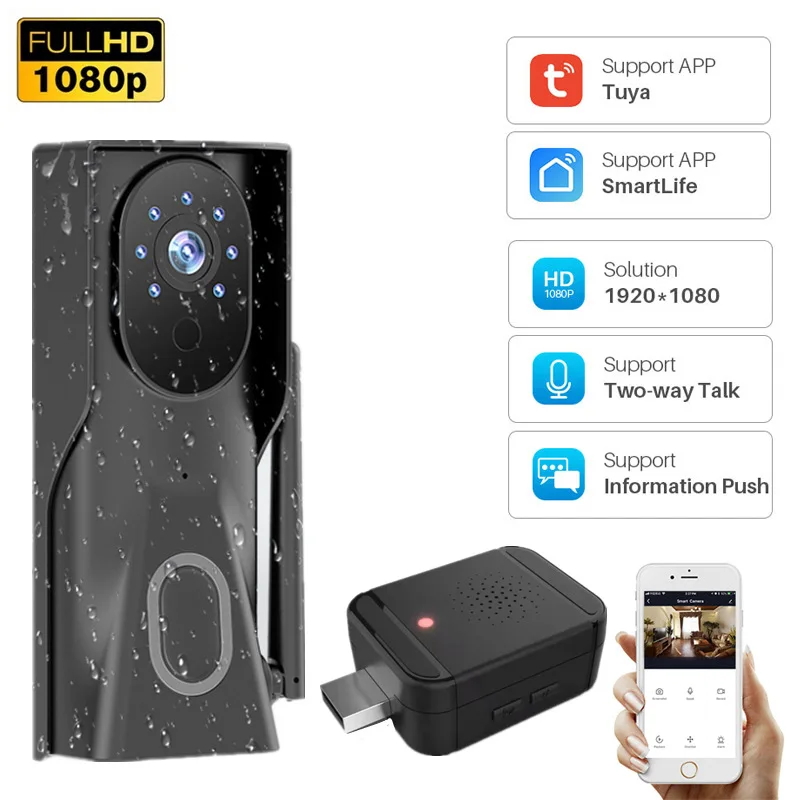 Tuya Video Doorbell WiFi กลางแจ้งประตู Bell กันน้ำ IP65 Intercom สมาร์ท Google การรักษาความปลอดภัยกล้องประตูไร้สาย