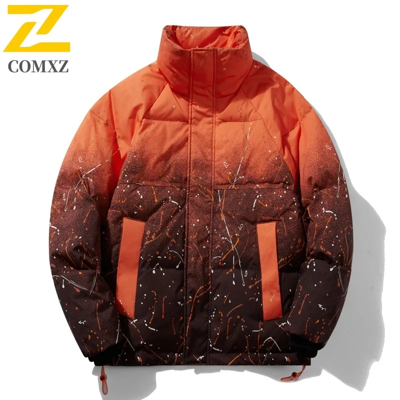 COMXZ Padded Jacket Gradient Thick Warm Travel Cotton Padded Jacket Street High-Quality White Duck Down Jacket Men's Clothing