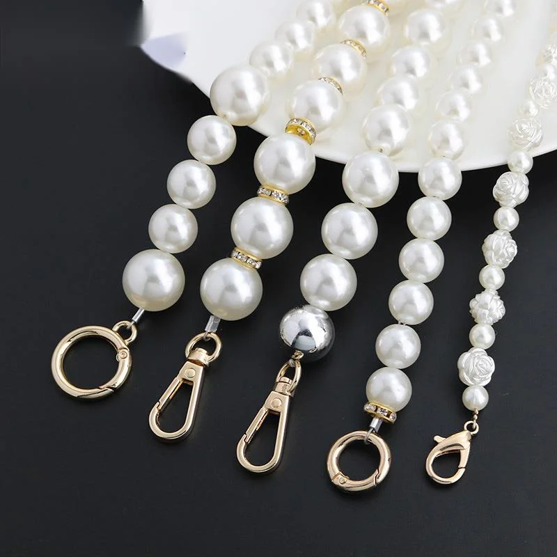 3pcs Pearl Strap For Bag Handbag Shoulder Chain Handles Diy Purse Replacement Long Beaded Chain Bag Belt Straps Accessorie