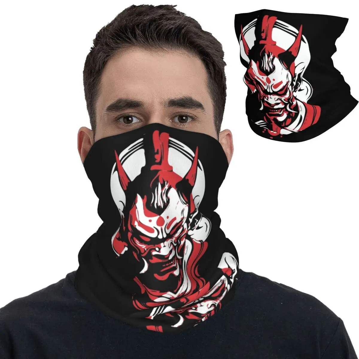 Japanese Samurai Oni Mask Anime Bandana Neck Cover Printed Wrap Scarf Warm Headband Riding for Men Women Adult Winter