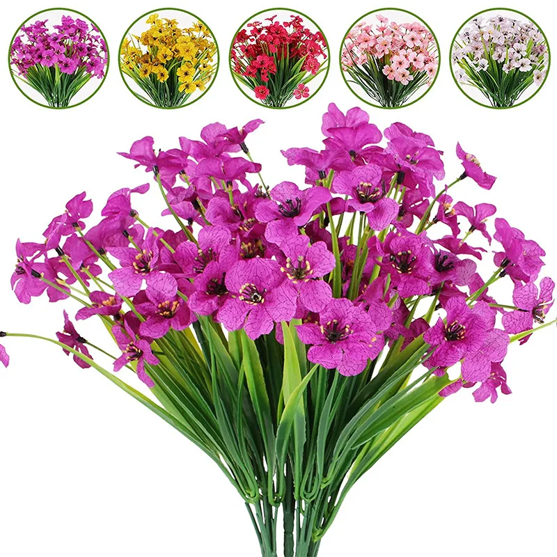 2 Bundles Artificial Flowers Outdoor UV Resistant Fake Flowers No Fade Faux Plants Garden Porch Window Box Decorating