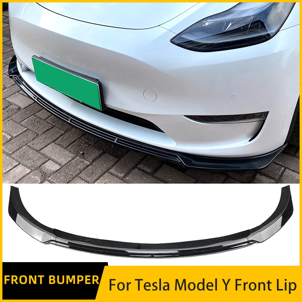 

For Tesla Model Y 2020-2022 Front Bumper Spoiler Lip Glossy Black/Carbon Fiber Look Lower Car Body Kit Splitter Protector Blade