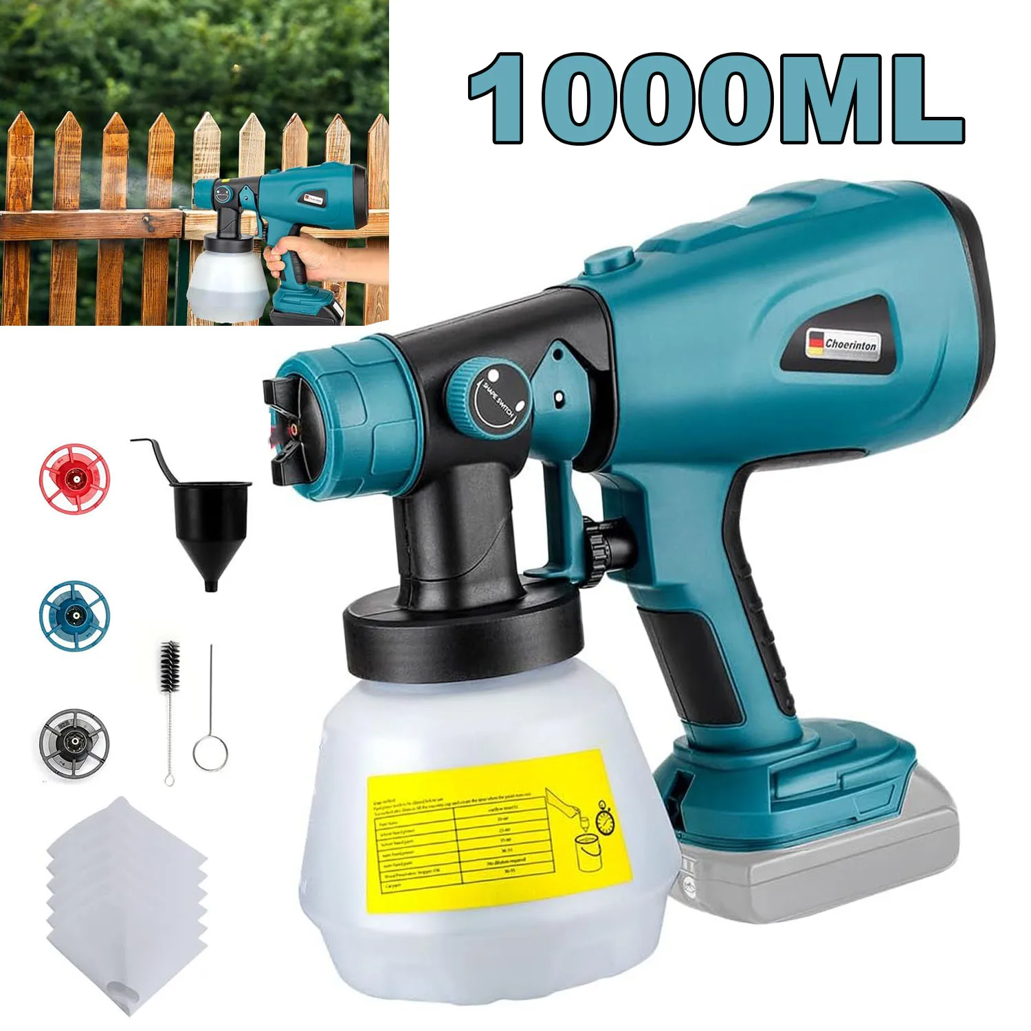 

1000ML Electric Cordless Spray Gun High Power HVLP Paint Sprayer Auto Steel Coating Airbrush For Makita 18V Battery