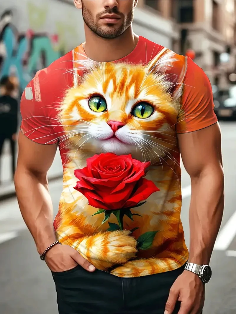 

Men's 3D Printed Funny Cute Cat Pattern Short-sleeved T-shirt Fashion Street Men's T-shirt Top Clothing Men's Clothing 2025 New