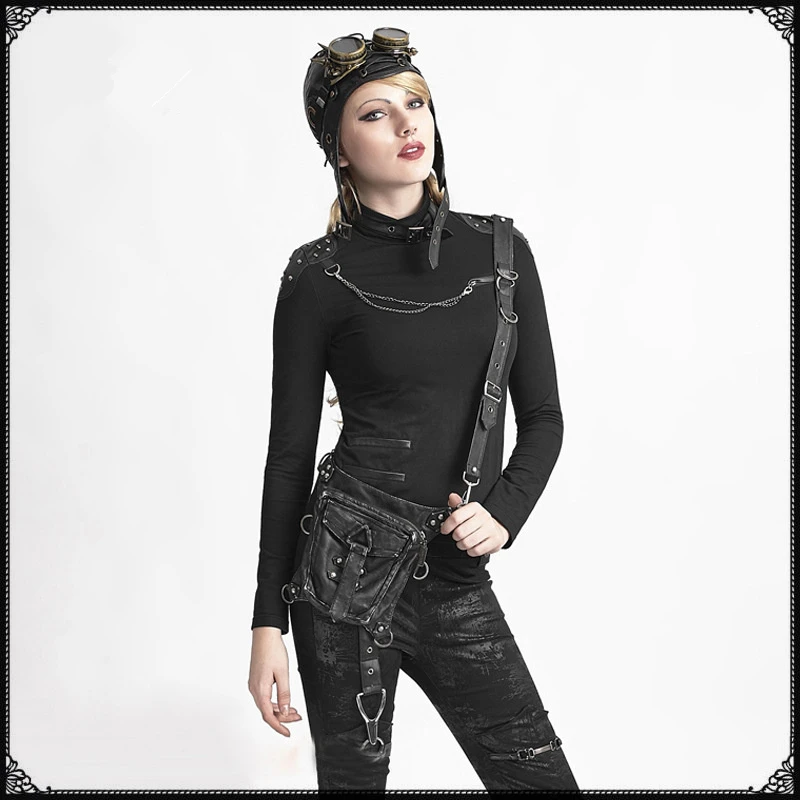 Riñonera de cuero para mujer, bolso de hombro, estilo gótico, Punk