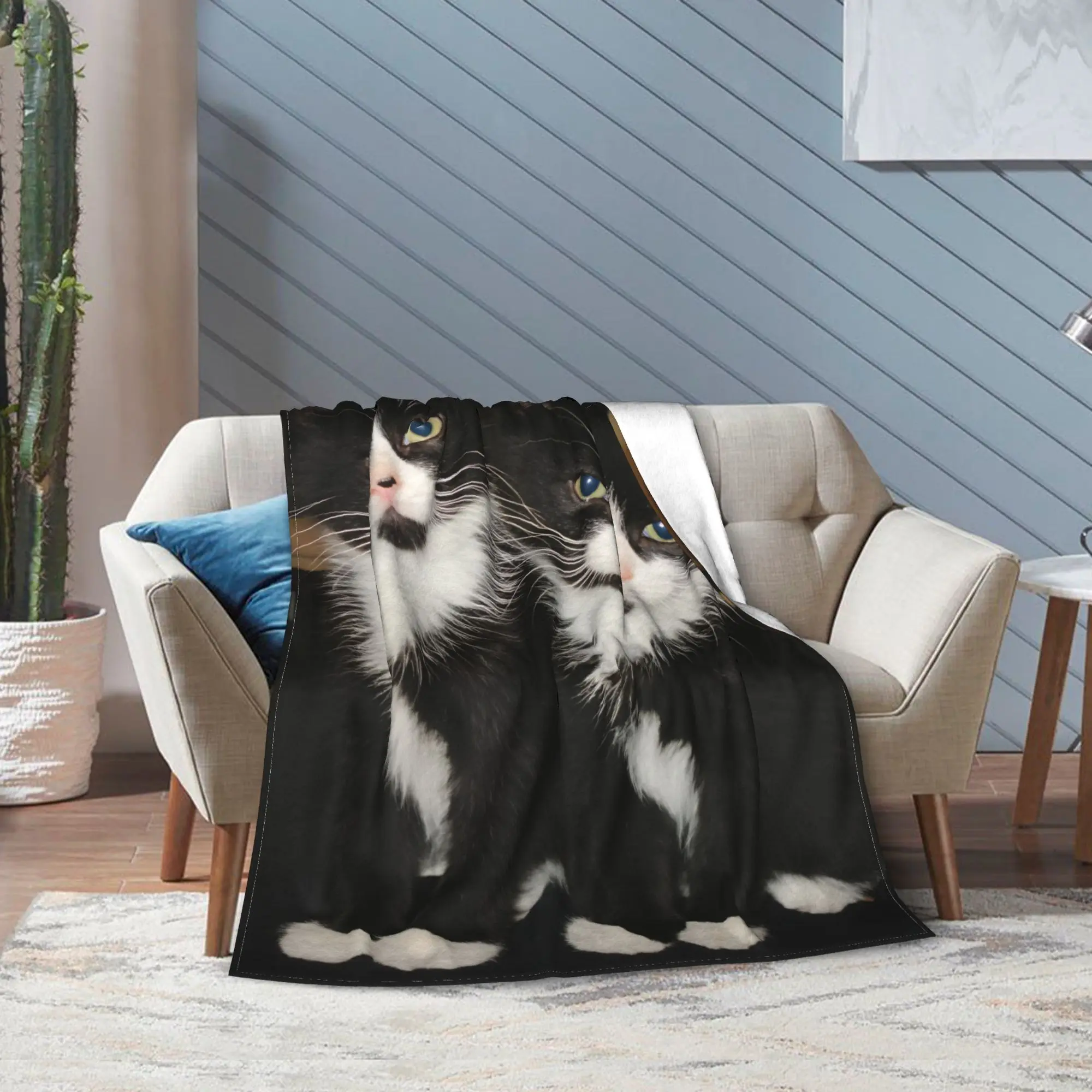 Warm BlanketGirls Boys Airplane Travel Black & White Tuxedo Cat Throw Blanket  Flannel Bedspread For Home Decor Sofa Bed Cover - view 6