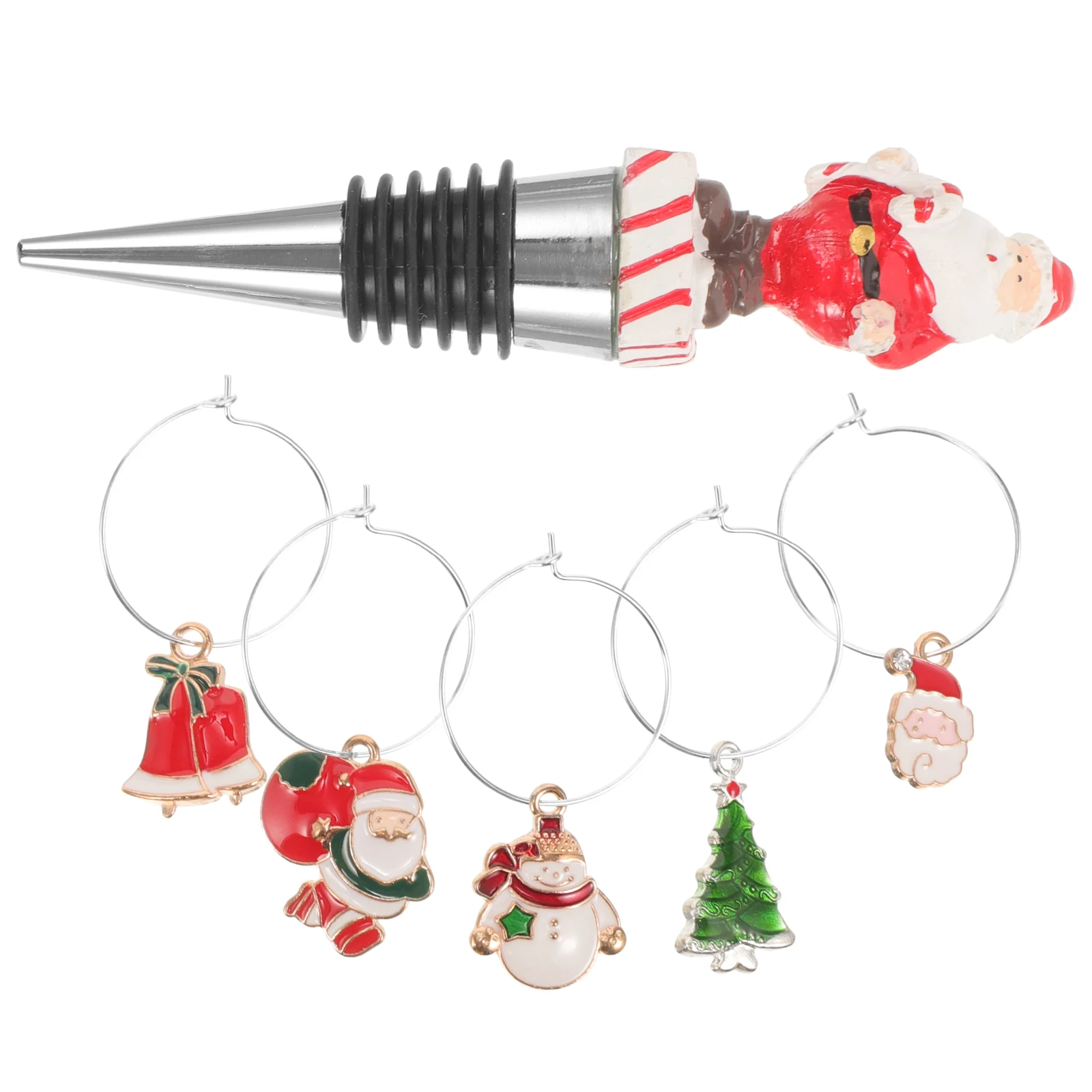 

5 Bottle Stoppers Set Christmas Decor Resin Metal Airtight Seal Prevent Taste Change Easy CleanReusable Stopper Glass