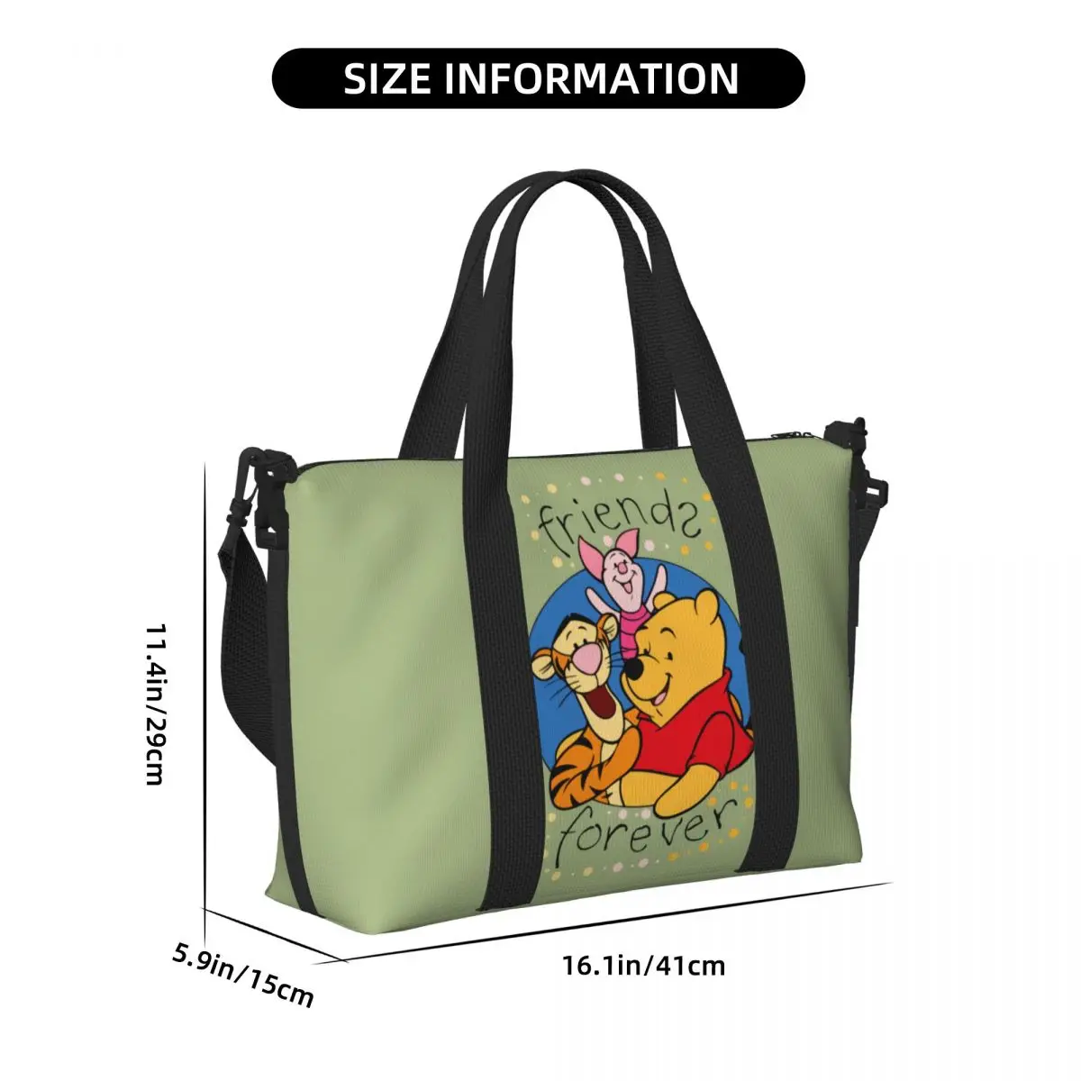 Custom Winnie Pooh Teddy Bear Beach Tote Bag for Women Large Compartment Beach Gym Travel Bags