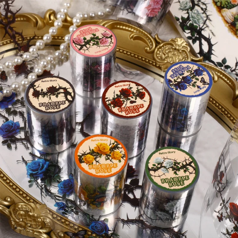 

Mr. Paper Thorn Rose Tape 3-Roll Set - Dark Floral Journal Decor, Gothic Collage Material, Creative Theme Stationery DIY Albums