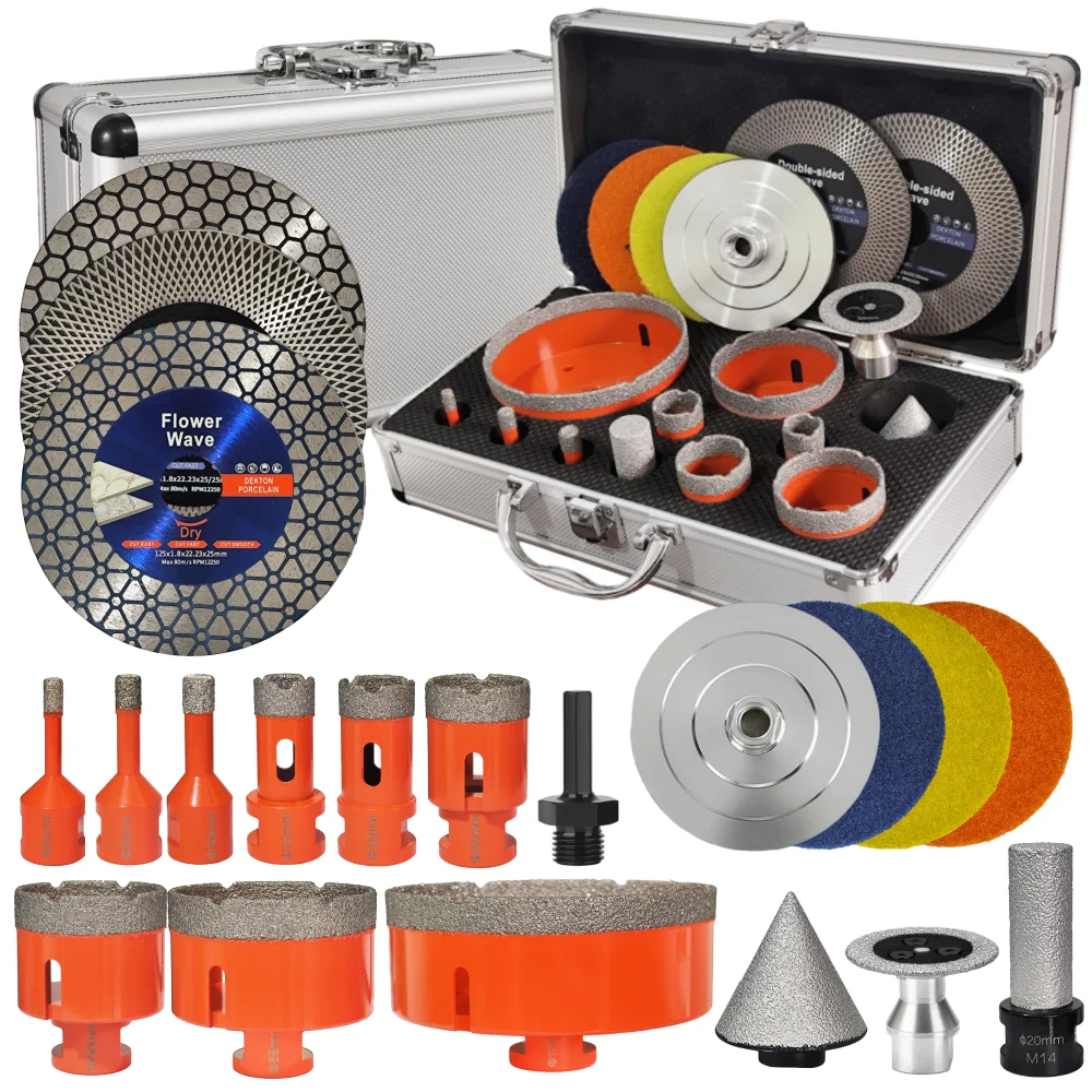 Brazed Diamond Drill Bits Set 13/19pcs M14 Thread Tile Hole Saw Kit Drilling Milling Cutting Porcelain Granite Marble Ceramic