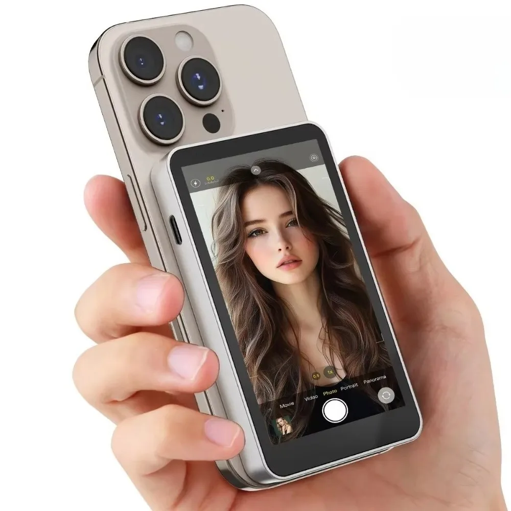 Magnetic Phone Vlog Selfie Monitor Screen 3.97in Screen LCD Display Back Camera Monitor Wireless Rear Lens Screen Live Stream