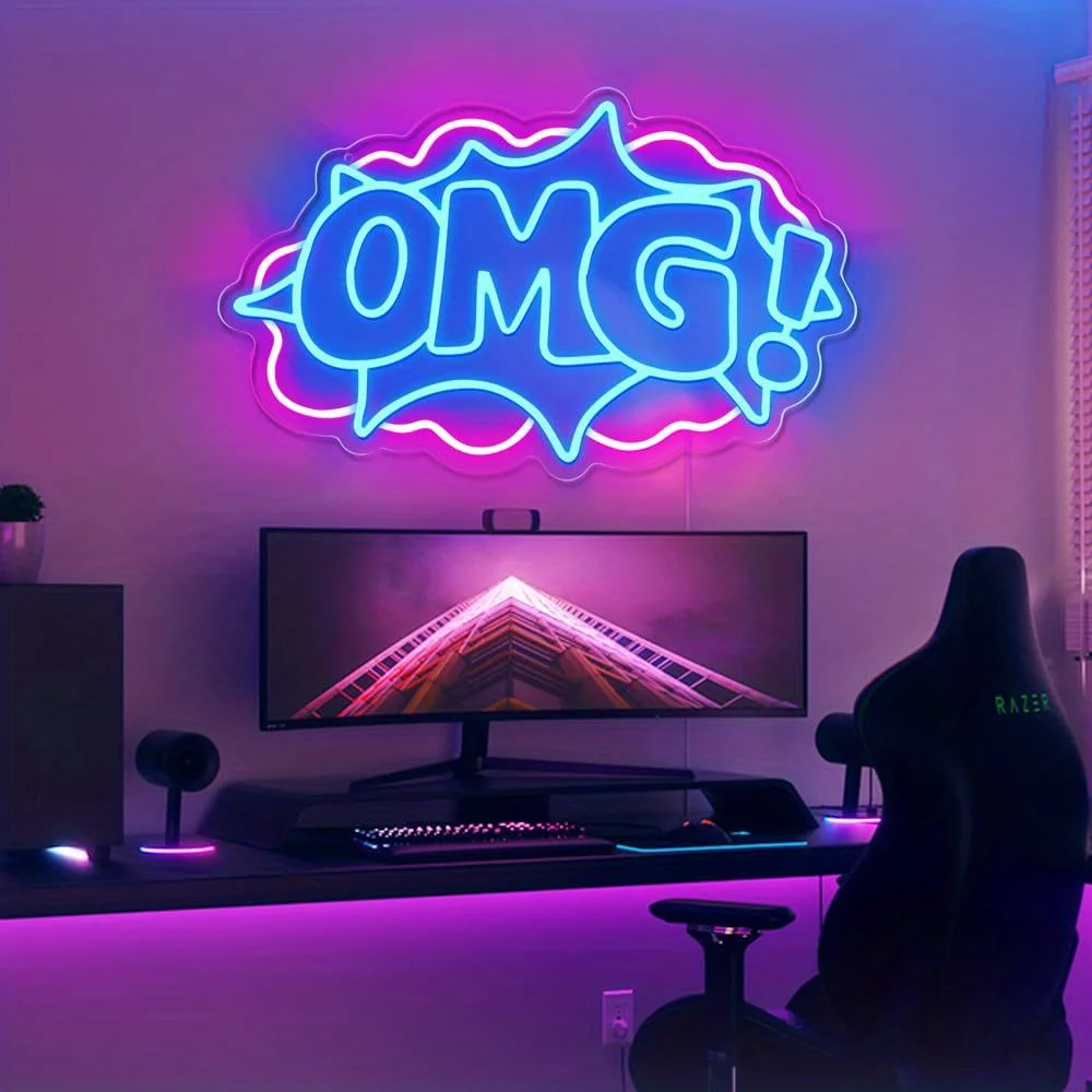 OMG! LED Neon - Transparent Acrylic Design, USB Powered Dimmable LED Neon, Suitable for Parties, Game Room, Men's Cave Wall Art