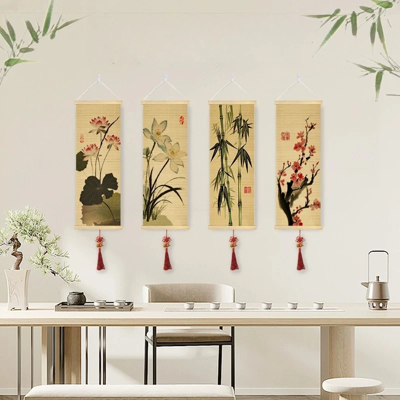 Bamboo Wall Art Scroll Painting Zen Paintings Dopamine Detox Low Stimulation Tatami Room Tea Ceremony Space room decor aesthetic