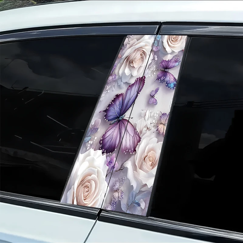 

2 pieces of automotive B-pillar stickers Rose Butterfly Smooth material protection film with anti-scratch properties