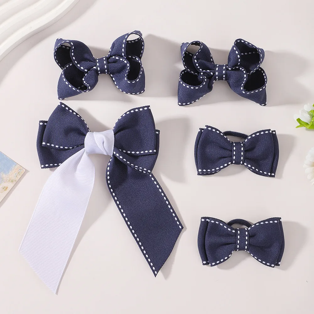 JOLLYPASS Juego de 1/2 Piezas de Lazos para el Cabello Azul Marino, Combinación de Lazos y Cintas para el Cabello de Alta Calidad, Accesorios para el Cabello, Diademas Escolares para Niñas
