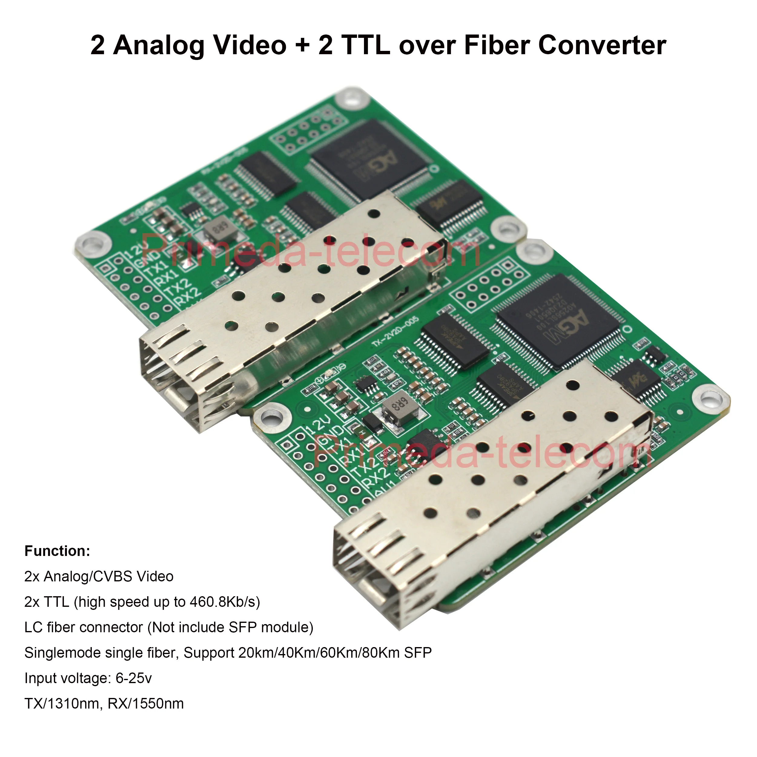 2 Analog Video with 2 TTL data over Fiber optic Converters LC Optical Transceiver Module TX 1310 & RX 1550nm High Speed TTL Up 4