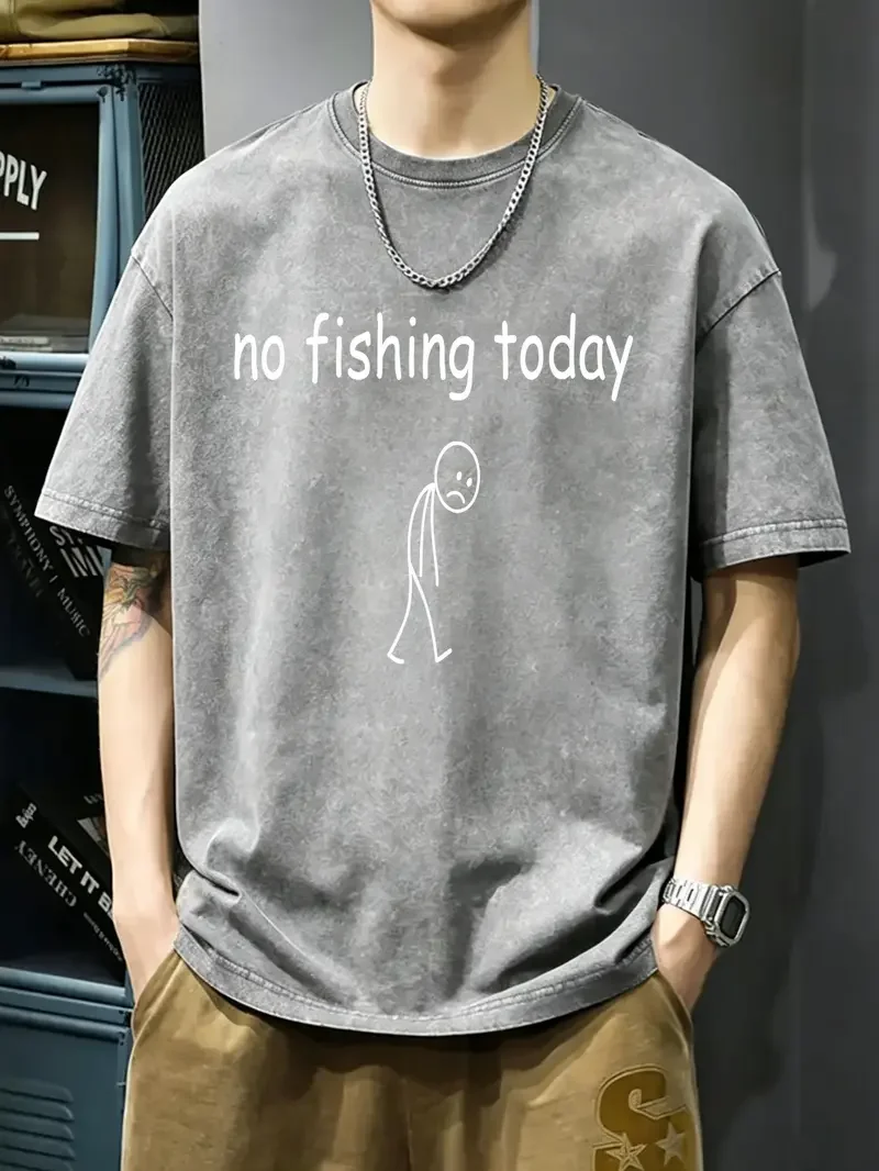 Humorous Men's Fishing T Shirt with No Fishing Today Quote Soft Breathable Crew Neck Tee for Casual and Outdoor Use