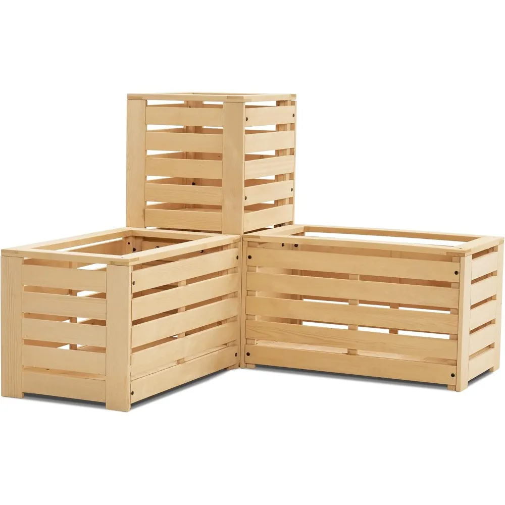 

MCombo 2 Tier Corner Raised Garden Bed, Outdoor Wooden Planter Box Elevated Garden Bed with Liners for Vegetables, Herbs, and Fl