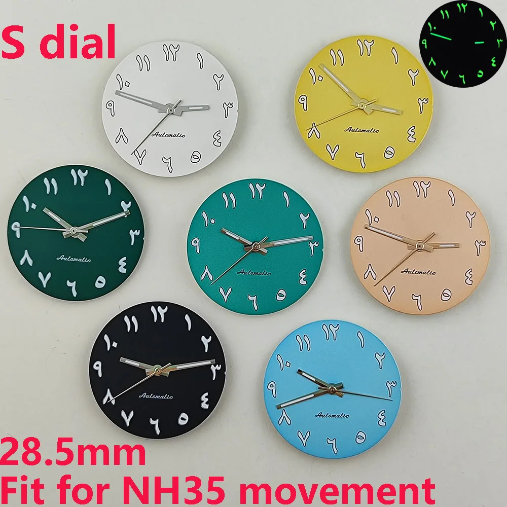 Manecillas de reloj con números árabes, NH35, dial S, 28,5mm, adecuado para NH35/NH36, movimiento, accesorios de reloj, herramienta de reparación, nuevo