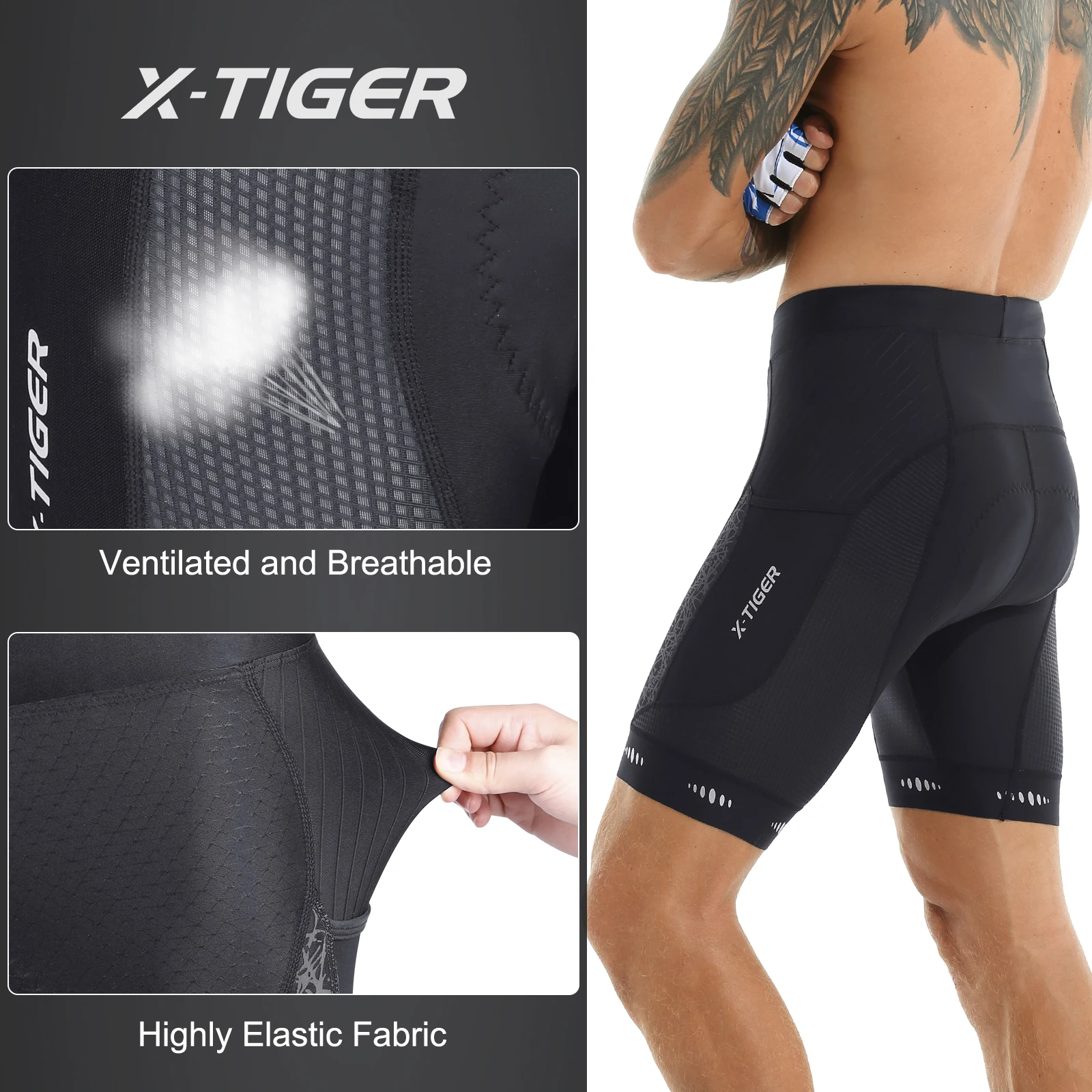 X-TIGER Kerékpározás Sort men's hegyi Bicaj Lélegezhető párnázott Bicaj Harisnyanadrág Triatlon Férfi kültéri Foszlás Menő licra Bicikli Sort